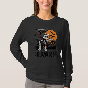 Camiseta Crânio de Dinossauro Rawr Halloween Rex Lua Abóbor