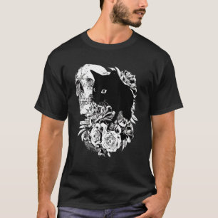 Camiseta Crânio de Esqueleto Assustador Gato Preto Rosa Fan