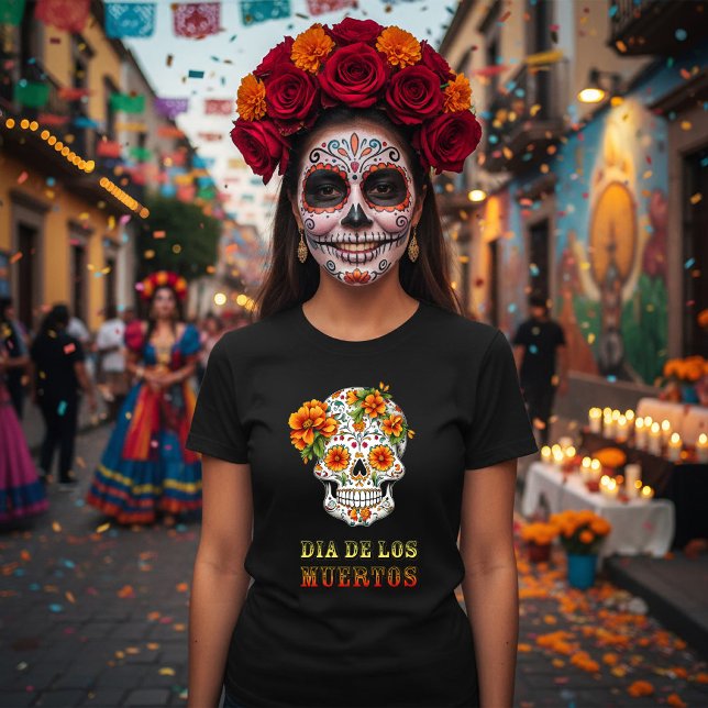Camiseta Cranio de Flor Dia de los Muertos (Criador carregado)