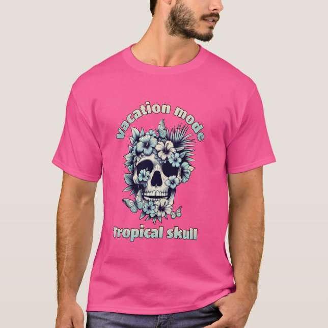 Camiseta Crânio de Flor Tropical Flores de verão tropical e (Frente)