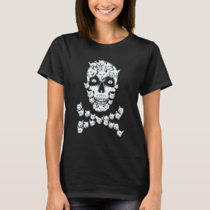 Camiseta Crânio de Gato Esqueleto de Gatinho Fantasia de Ga