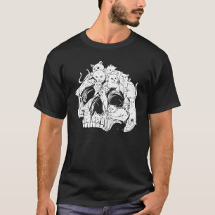 Camiseta Crânio de Gato Kitty Esqueleto Fantasia de Hallowe