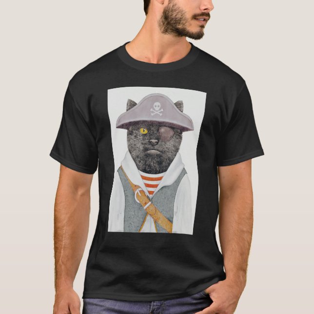Camiseta Crânio de Gato Pirata de Corte 4 (Frente)
