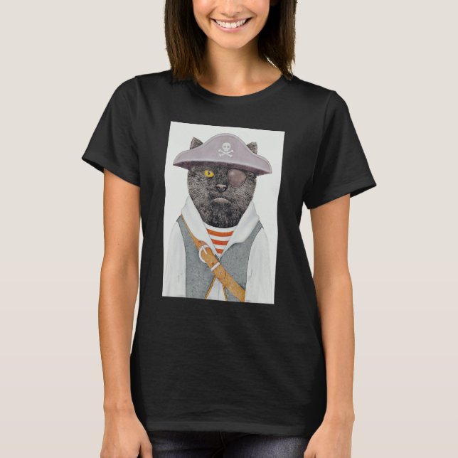 Camiseta Crânio de Gato Pirata de Corte 4 (Frente)