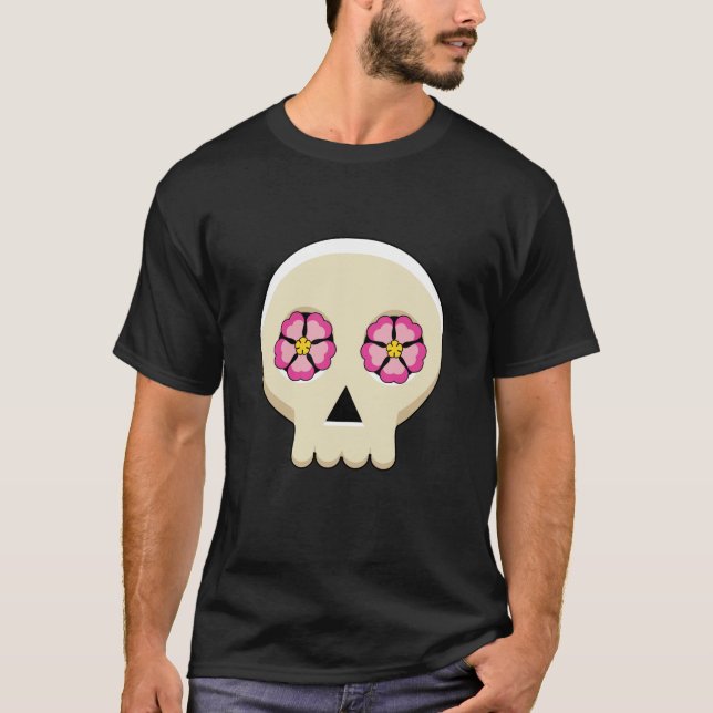 Camiseta Crânio de Gótico Cawaii Cute assustador com flores (Frente)