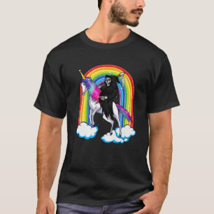 Camiseta Crânio De Grim Reaper Dirigindo Um Unicórnio, Un