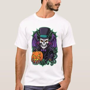 Camiseta Cranio de Halloween Cavalheiro Abóbora Aranha Veto