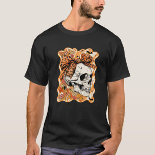 Camiseta Crânio de Halloween Feminino Laço Sedutor Outono A