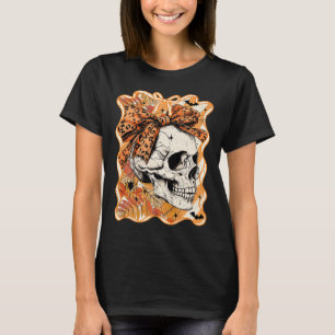 Camiseta Crânio de Halloween Feminino Laço Sedutor Outono A