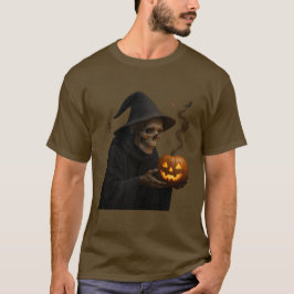 Camiseta Crânio de Halloween místico com 🎃 de abóbora bril