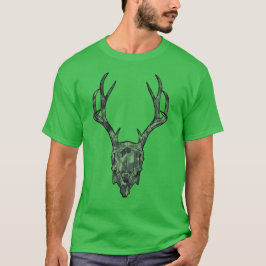 Camiseta Crânio de Jackalope Montado Europeu Camuflado Verd
