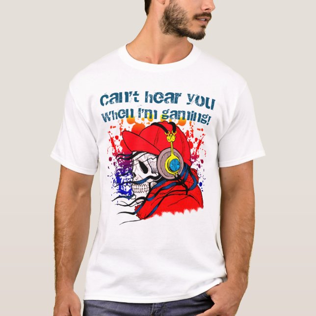 Camiseta Crânio de Jogador com Fones de ouvido (Luz) (Frente)