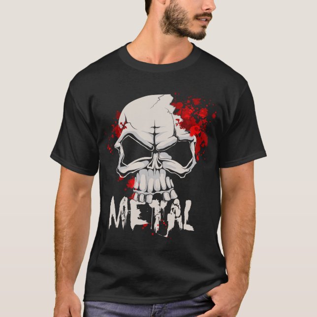 Camiseta Crânio De Metal Pesado Com Gotas De Sangue (Frente)