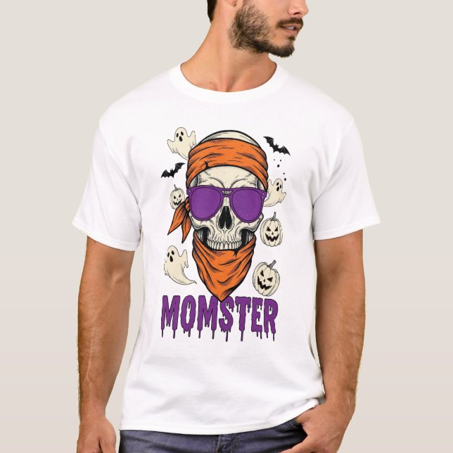 Camiseta Crânio de monstermã Piada de Dia das Bruxas Mãe (Frente)