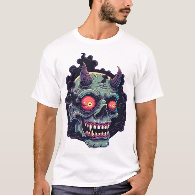 Camiseta Cranio de Monstro em Estilo de Quadrinhos Retrô (Frente)