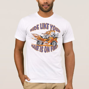 Camiseta Crânio de Motocicleta Flaming