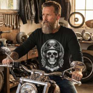 Camiseta Cranio de Motociclista Personalizado em 2 Lados Mo