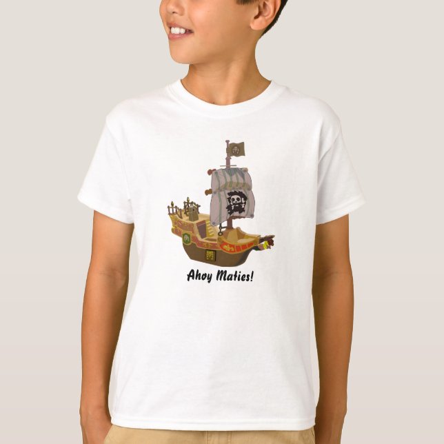 Camiseta Crânio de navio de pirata e miúdos 2 da bandeira (Frente)