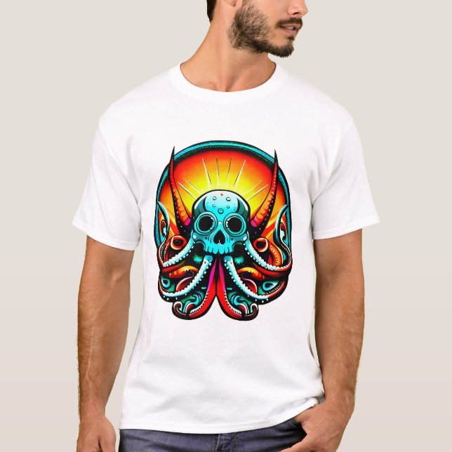 Camiseta Crânio De Octopus De Cores (Frente)