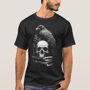 Camiseta Crânio de Pássaro Corvo e Livros Academia de Ocult