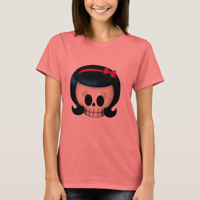 Camiseta Crânio de Rockabilly Girl (Frente)