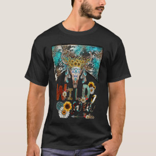 Camiseta Cranio de Touro Boho Leopardo Alma Selvagem Hippie