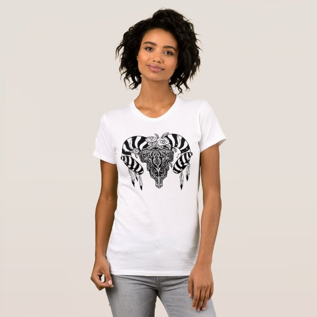 Camiseta Crânio de touro tribal (Frente Completa)