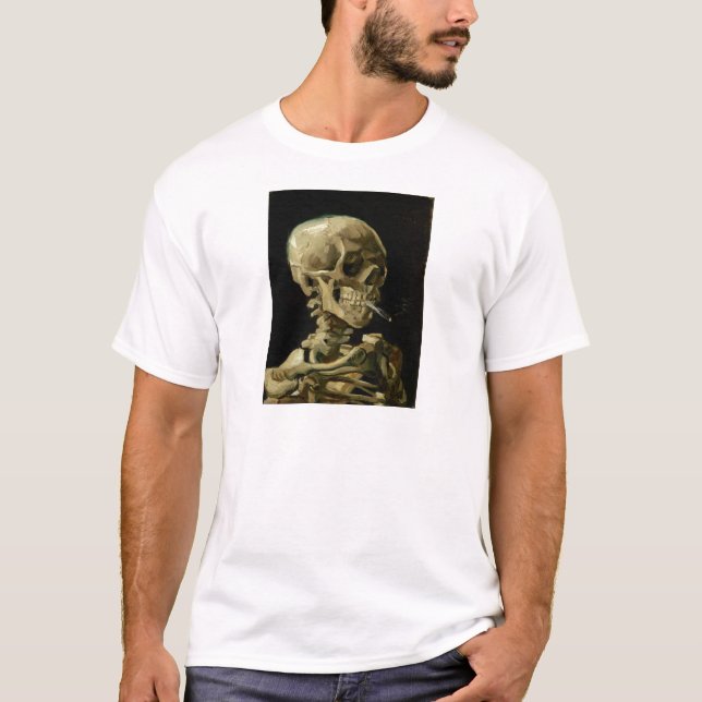 Camiseta Crânio de um esqueleto com cigarro ardente (Frente)