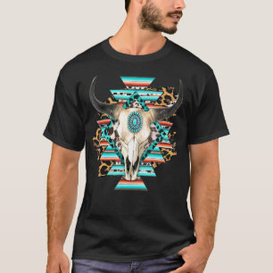 Camiseta Crânio de Vaca Azteca Serape Ocidental Crânio de T