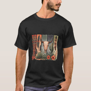 Camiseta Crânio de Vaca com Penas Nativos Americanos