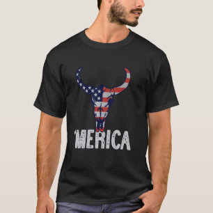 Camiseta Crânio de Vaca da Bandeira Americana western Meric