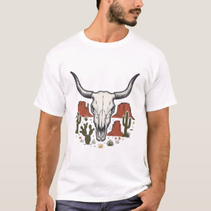 Camiseta Crânio de Vaca do Deserto Vintage Arte do Sudoeste
