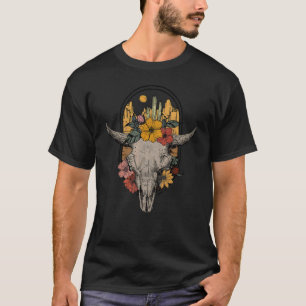 Camiseta Crânio de Vaca Touro Boho Retrô Country Com Cac