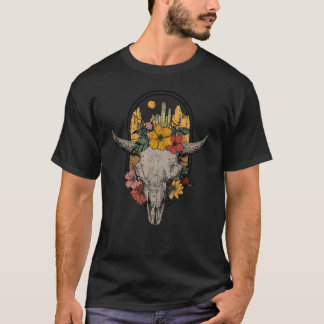 Camiseta Crânio de Vaca Touro Boho Retrô Country Com Cac