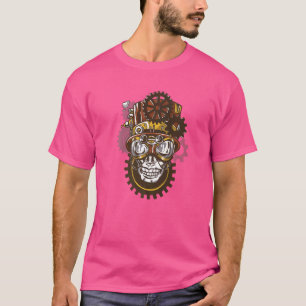 Camiseta Crânio de Vapor Punk Engrenagem Chapéu Animais Ste