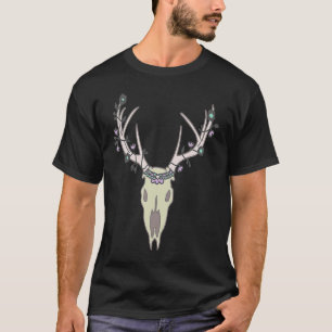 Camiseta Crânio de Veado com Coroa e Flores nos Chifres