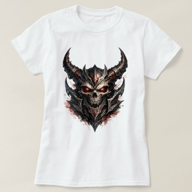 Camiseta Cranio Demoníaco com Chifres (Frente do Design)