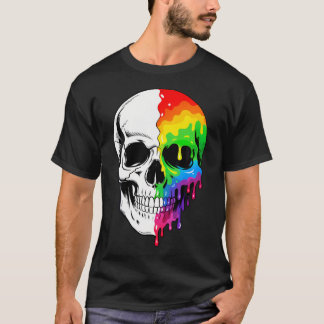 Camiseta Crânio Divertido da Bandeira Arco-Íris LGBT Orgulh