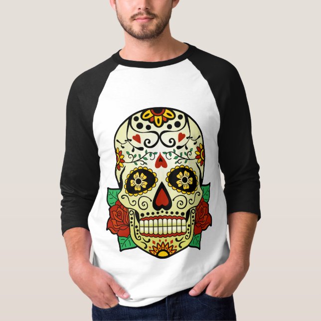 Camiseta Crânio do açúcar com rosas (Frente)