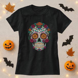 Camiseta Crânio do Açúcar Floral Halloween Calavera