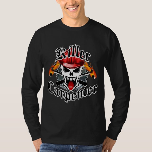 Camiseta Crânio do carpinteiro com capacete de segurança (Frente)