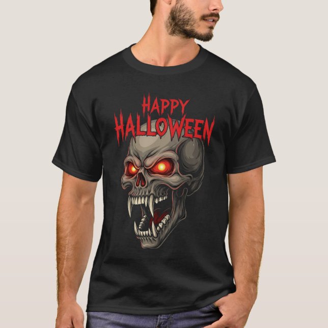 Camiseta Crânio do demônio com olhos brilhantes no Hallowee (Frente)