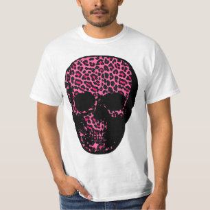 Camiseta Crânio do impressão do leopardo do rosa chocante