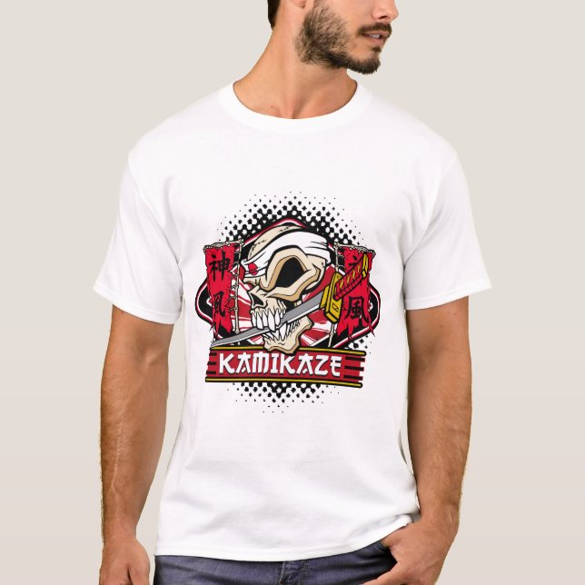Camiseta Crânio do Kamikaze com espada japonesa (Frente)
