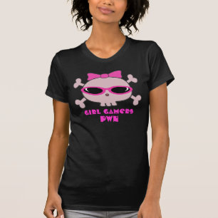 Camiseta Crânio do pwn dos Gamers da menina com óculos de
