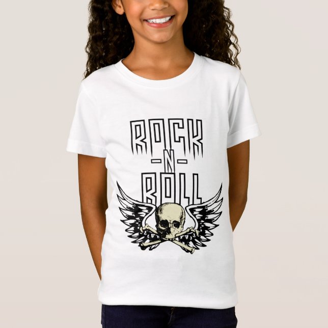 Camiseta Crânio do rolo da rocha n com asas (Frente)
