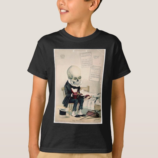 Camiseta crânio dos 1900s, anúncio farmacêutico de (Frente)