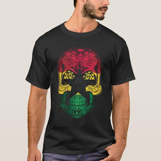 Camiseta Crânio E Bandeira De Rosas Do Gana (Frente)