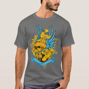 Camiseta crânio e bilhar flamejante