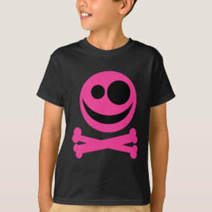 Camiseta Crânio e Crossbones. Rosa quente e preto